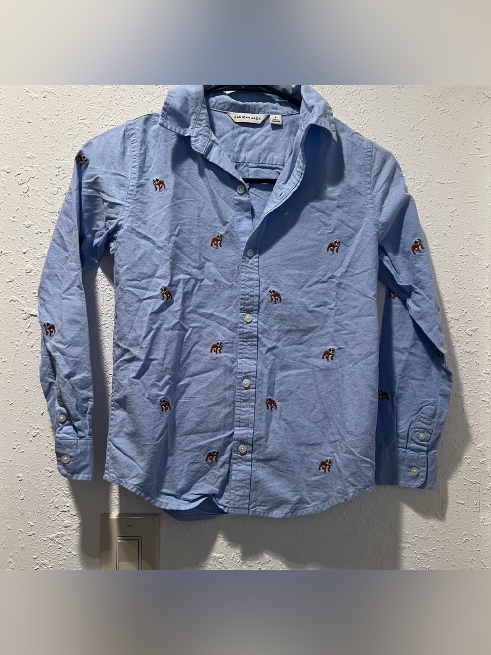 Boys Janie and Jack Light Blue Embroidered Elephant Button-Up Shirt